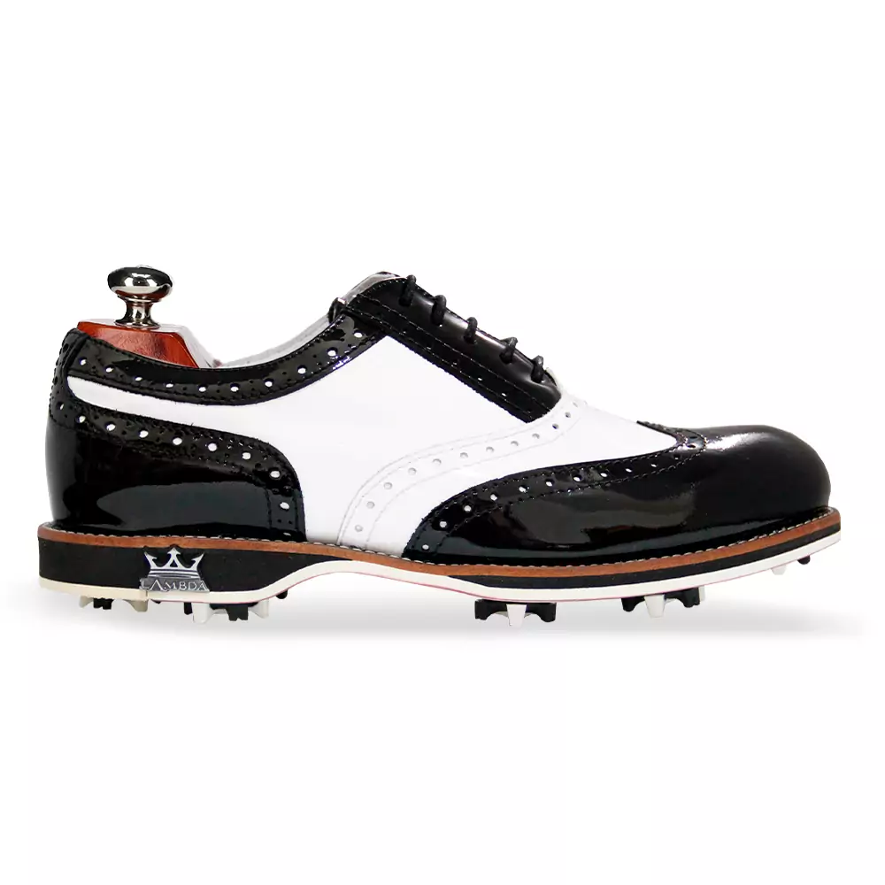 Pompeia Black & White Classic Golf Shoes Women Pompeia Black & White women's spiked leather golf shoe