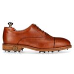 Brown leather golf shoes for men – Roma Brown, handmade spiked cap-toe