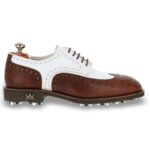 Crotone White & Brown men's spiked leather golf shoe