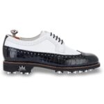 Livorno White & Dark Blue men's spiked leather golf shoe