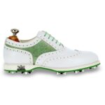 Pompeia White & Green women's spiked leather golf shoe