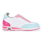 Alba White Pink & Blue women's spikeless leather golf shoe