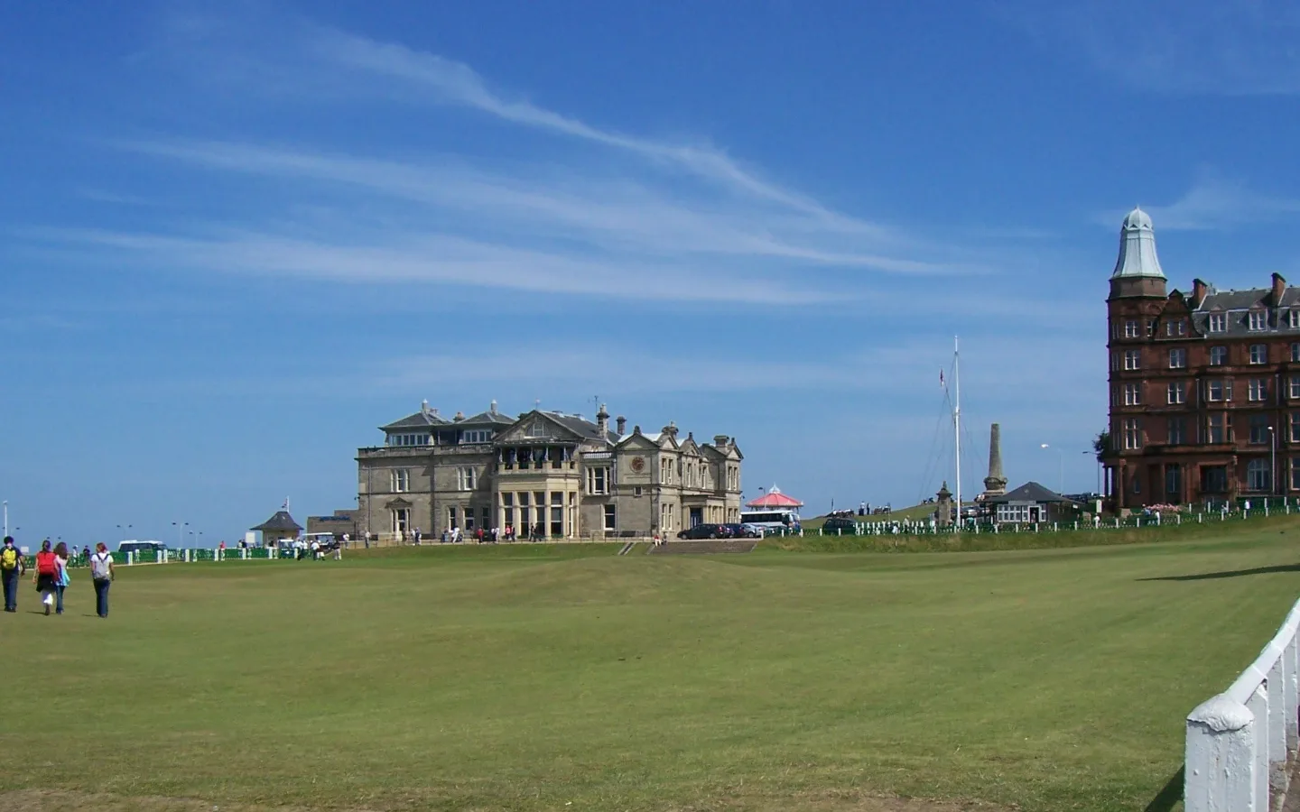 The Old Course at St Andrews with the Royal and Ancient clubhouse, where golf's 18-hole round was born
